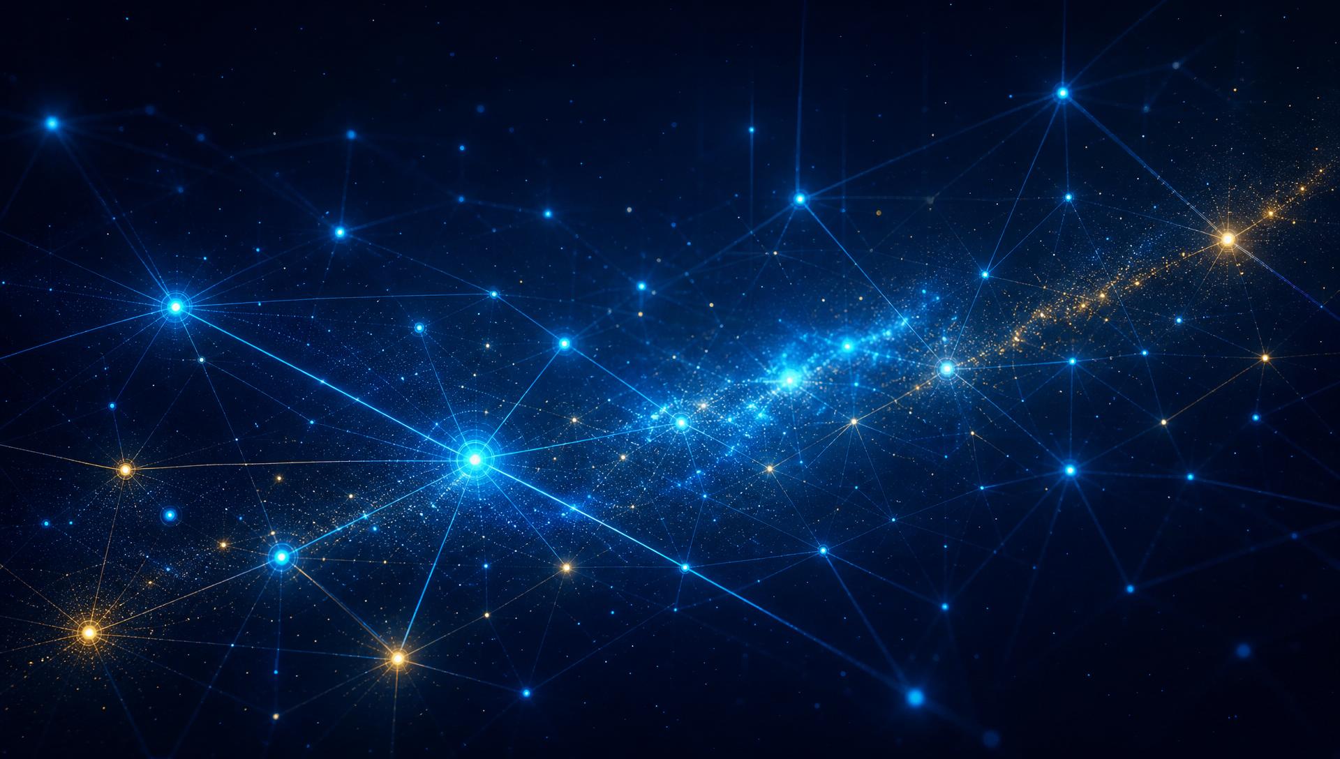 Abstract visualization of the Stellar blockchain network with glowing nodes and connections
